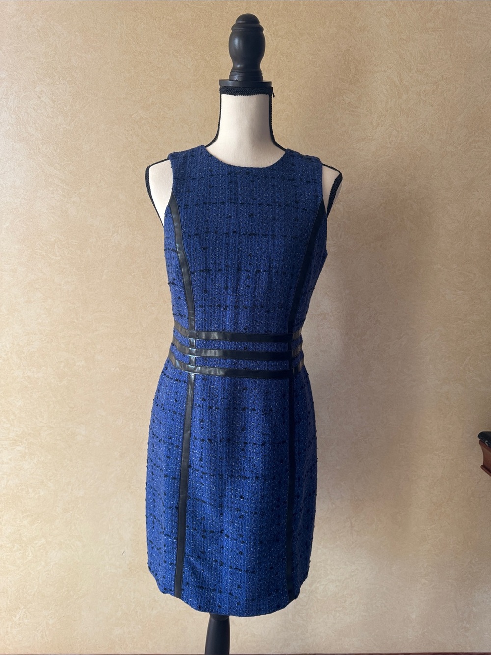 Michael Kors Royal Blue Tweed Sheath Dress with Black Trim